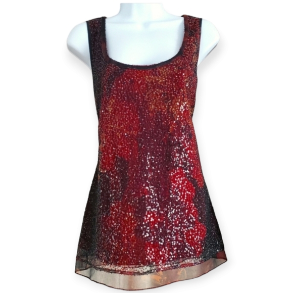 Elie Tahari Tops - NWOT Elie Tahari red & black sequined blouse top Womens Small